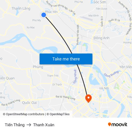 Tiến Thắng to Thanh Xuân map