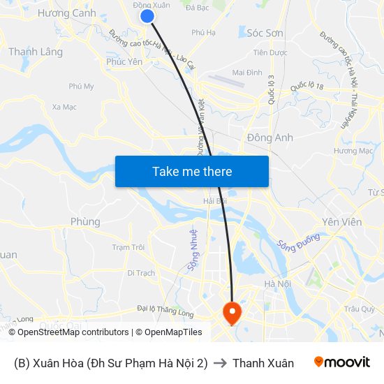 (B) Xuân Hòa (Đh Sư Phạm Hà Nội 2) to Thanh Xuân map