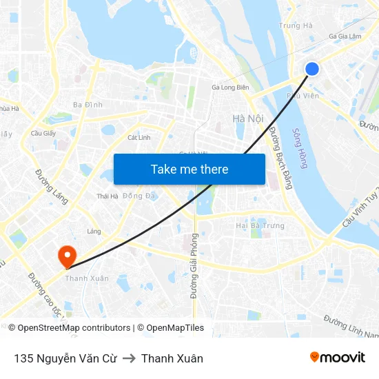 135 Nguyễn Văn Cừ to Thanh Xuân map