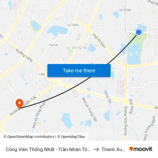 Công Viên Thống Nhất - Trần Nhân Tông to Thanh Xuân map