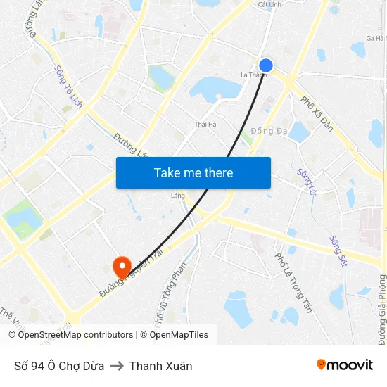Số 94 Ô Chợ Dừa to Thanh Xuân map