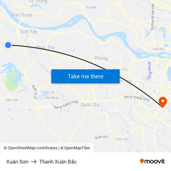 Xuân Sơn to Thanh Xuân Bắc map