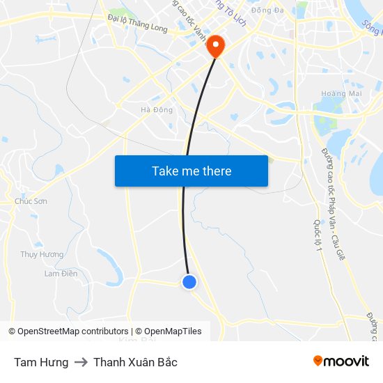 Tam Hưng to Thanh Xuân Bắc map