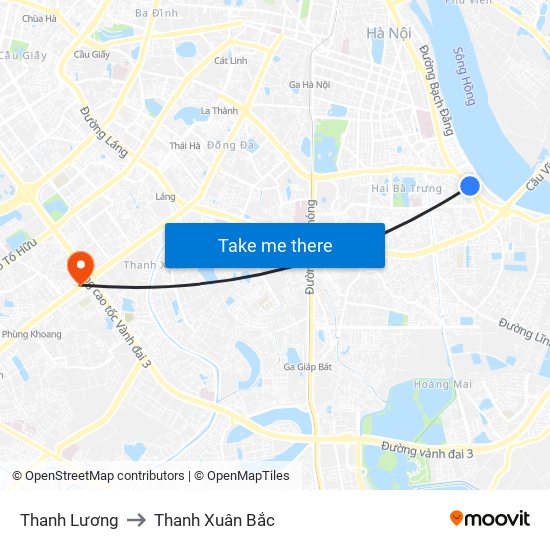 Thanh Lương to Thanh Xuân Bắc map