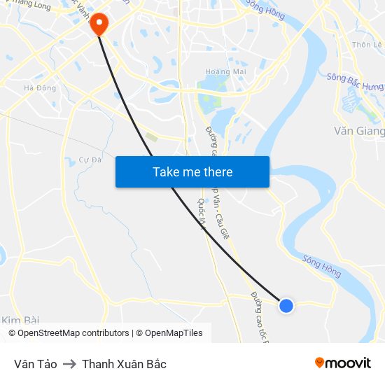 Vân Tảo to Thanh Xuân Bắc map