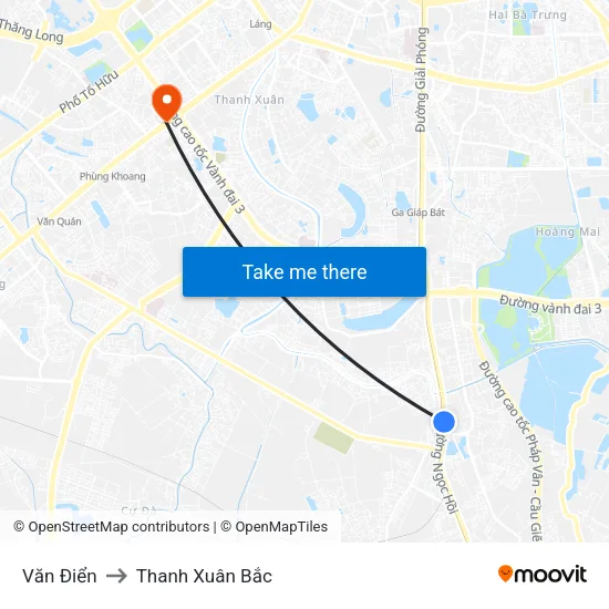 Văn Điển to Thanh Xuân Bắc map