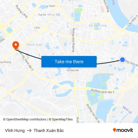 Vĩnh Hưng to Thanh Xuân Bắc map