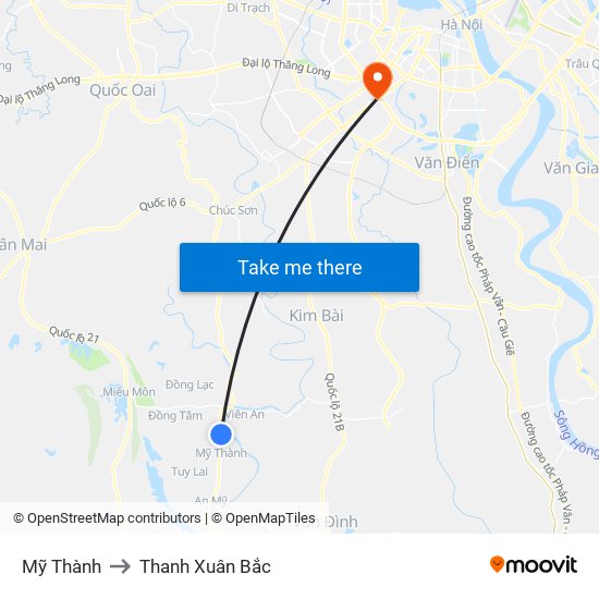 Mỹ Thành to Thanh Xuân Bắc map