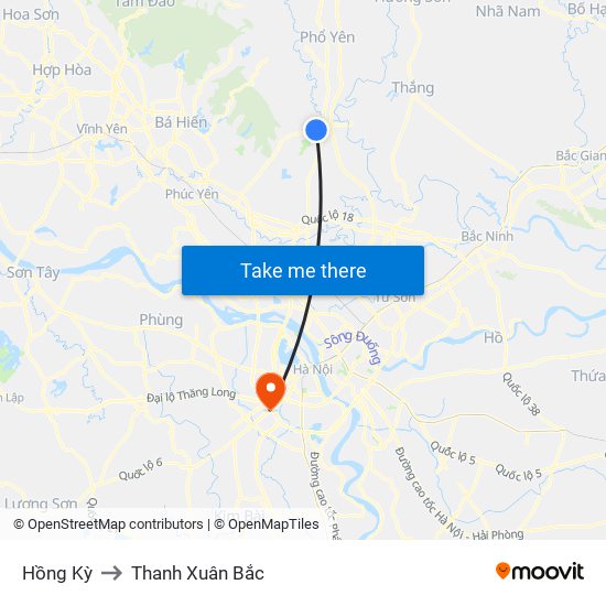 Hồng Kỳ to Thanh Xuân Bắc map