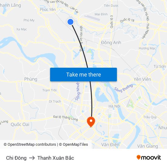 Chi Đông to Thanh Xuân Bắc map