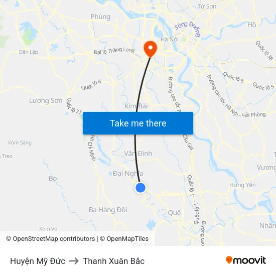 Huyện Mỹ Đức to Thanh Xuân Bắc map