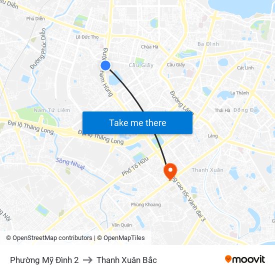 Phường Mỹ Đình 2 to Thanh Xuân Bắc map