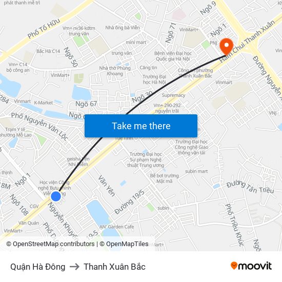 Quận Hà Đông to Thanh Xuân Bắc map