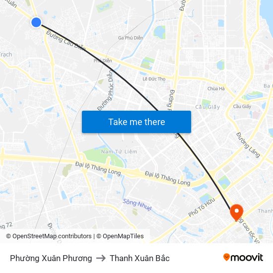 Phường Xuân Phương to Thanh Xuân Bắc map