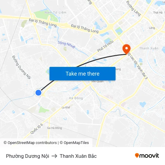 Phường Dương Nội to Thanh Xuân Bắc map