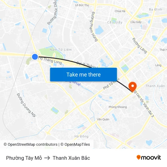 Phường Tây Mỗ to Thanh Xuân Bắc map