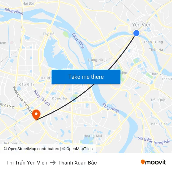 Thị Trấn Yên Viên to Thanh Xuân Bắc map