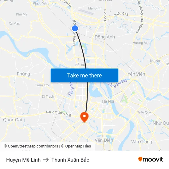 Huyện Mê Linh to Thanh Xuân Bắc map