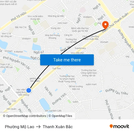 Phường Mộ Lao to Thanh Xuân Bắc map