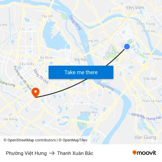Phường Việt Hưng to Thanh Xuân Bắc map