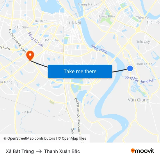 Xã Bát Tràng to Thanh Xuân Bắc map