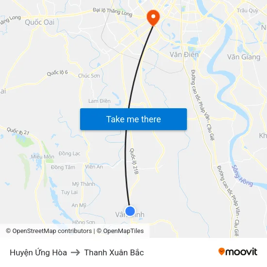 Huyện Ứng Hòa to Thanh Xuân Bắc map