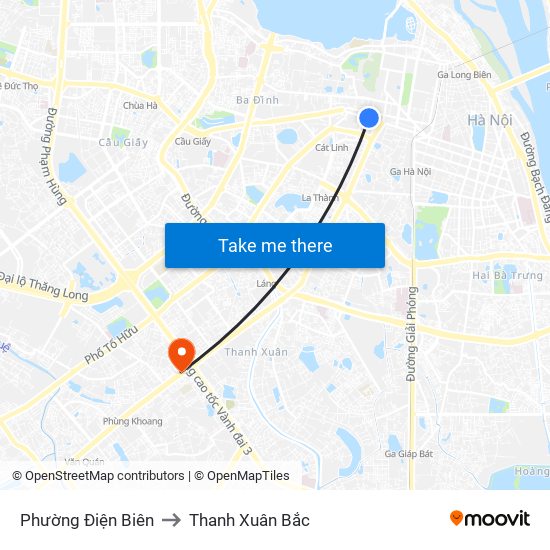 Phường Điện Biên to Thanh Xuân Bắc map