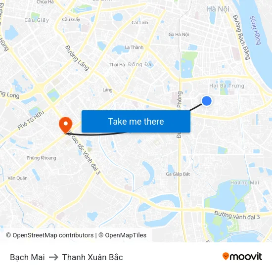 Bạch Mai to Thanh Xuân Bắc map