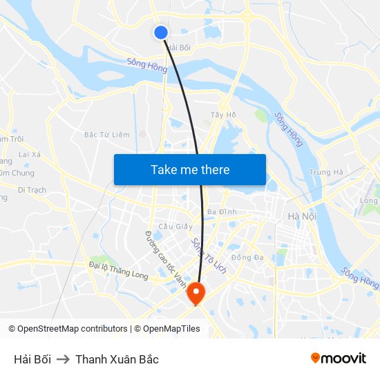 Hải Bối to Thanh Xuân Bắc map