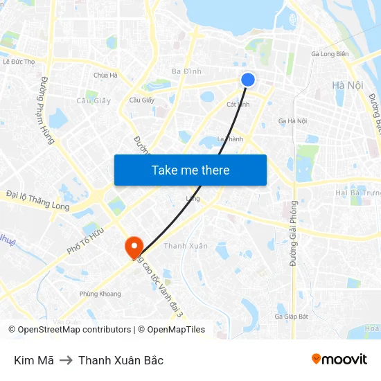 Kim Mã to Thanh Xuân Bắc map