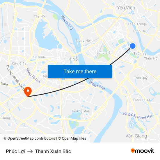 Phúc Lợi to Thanh Xuân Bắc map