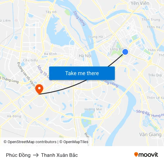Phúc Đồng to Thanh Xuân Bắc map