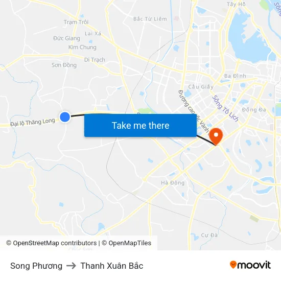 Song Phương to Thanh Xuân Bắc map