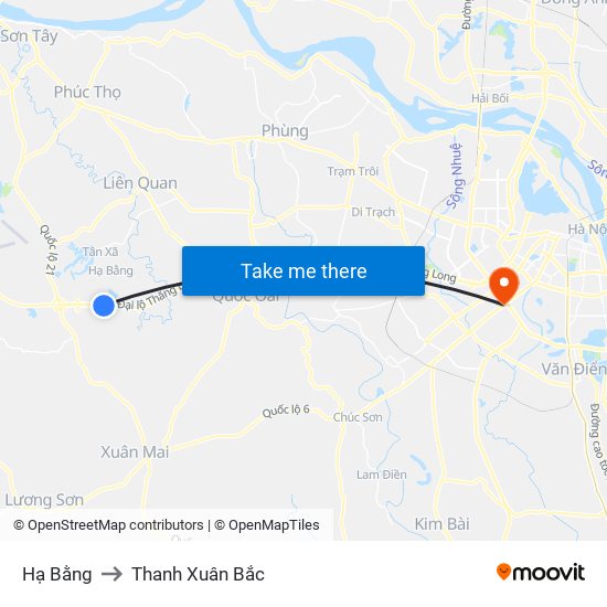 Hạ Bằng to Thanh Xuân Bắc map
