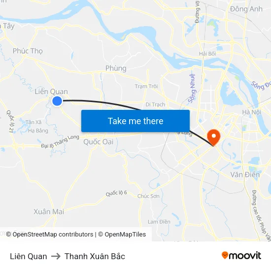 Liên Quan to Thanh Xuân Bắc map
