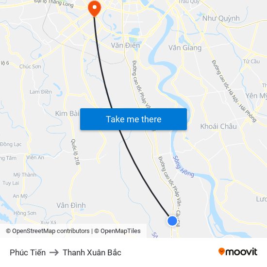 Phúc Tiến to Thanh Xuân Bắc map