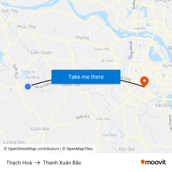 Thạch Hoà to Thanh Xuân Bắc map