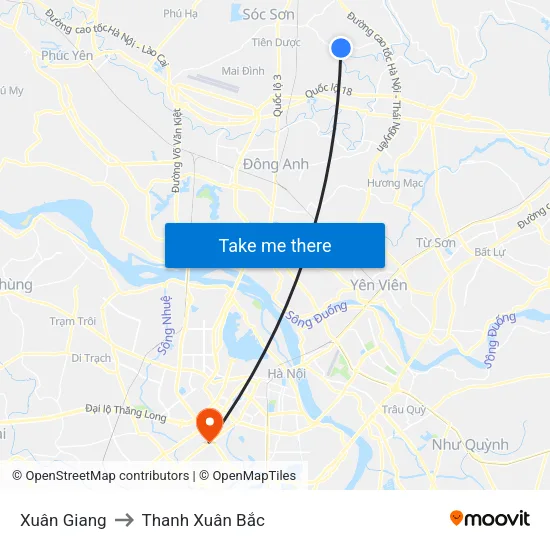 Xuân Giang to Thanh Xuân Bắc map