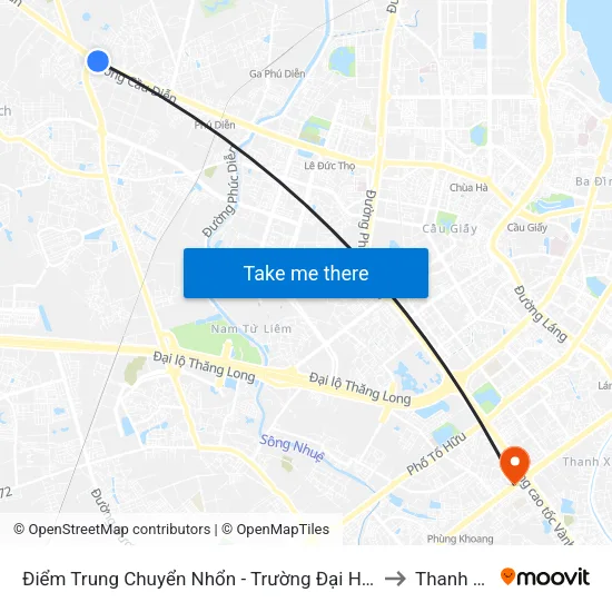 Điểm Trung Chuyển Nhổn - Trường Đại Học Công Nghiệp Hà Nội - Đường 32 to Thanh Xuân Bắc map