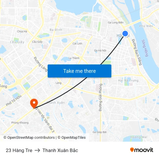 23 Hàng Tre to Thanh Xuân Bắc map