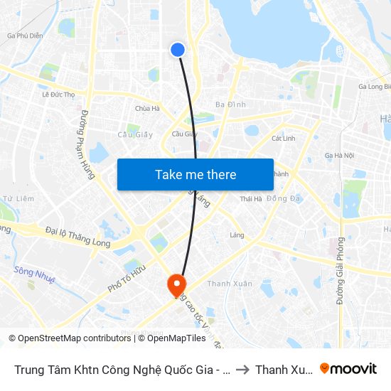 Trung Tâm Khtn Công Nghệ Quốc Gia - 18 Hoàng Quốc Việt to Thanh Xuân Bắc map