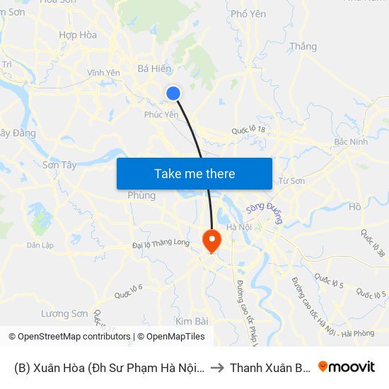(B) Xuân Hòa (Đh Sư Phạm Hà Nội 2) to Thanh Xuân Bắc map