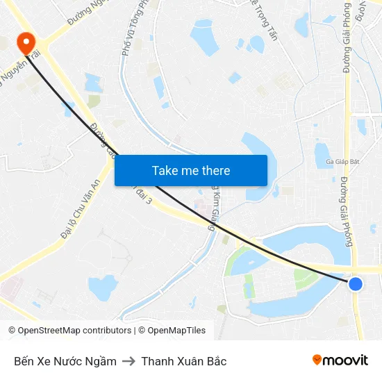 Bến Xe Nước Ngầm to Thanh Xuân Bắc map