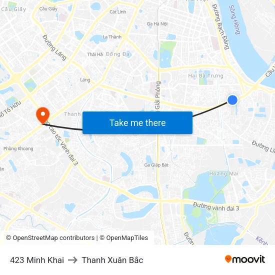423 Minh Khai to Thanh Xuân Bắc map