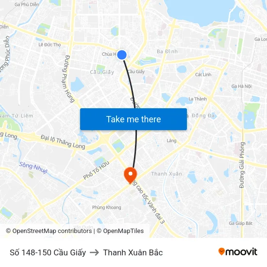 Số 148-150 Cầu Giấy to Thanh Xuân Bắc map