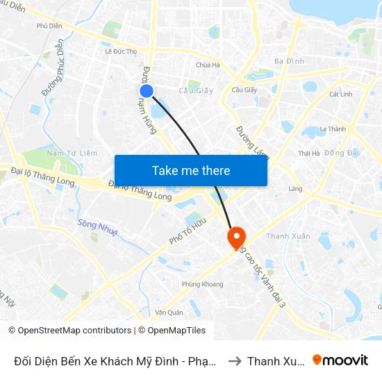 Đối Diện Bến Xe Khách Mỹ Đình - Phạm Hùng (Cột Trước) to Thanh Xuân Bắc map