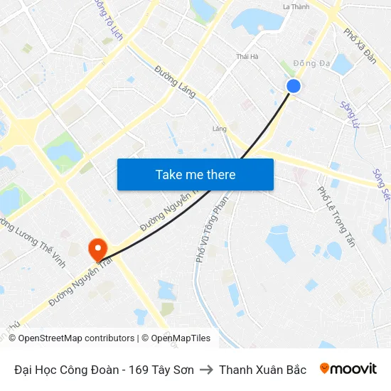 Đại Học Công Đoàn - 169 Tây Sơn to Thanh Xuân Bắc map