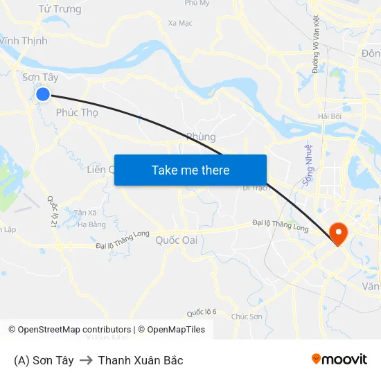 (A) Sơn Tây to Thanh Xuân Bắc map