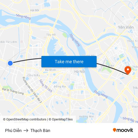 Phú Diễn to Thạch Bàn map