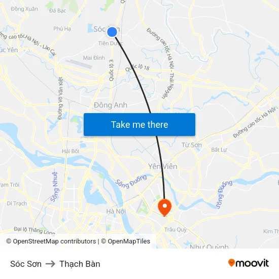 Sóc Sơn to Thạch Bàn map